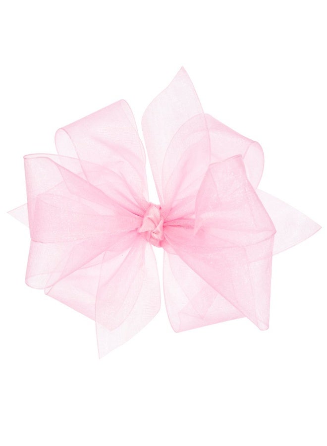 Wee Ones Girls' Organza Double Hair Bow on a WeeStay Clip with Satin Knot Center, Medium, Light Pink